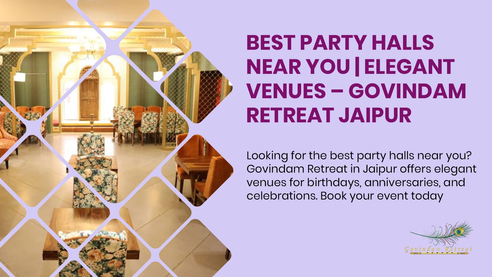 Spacious and elegantly decorated party hall with modern amenities for celebrations at Govindam Retreat Jaipur
