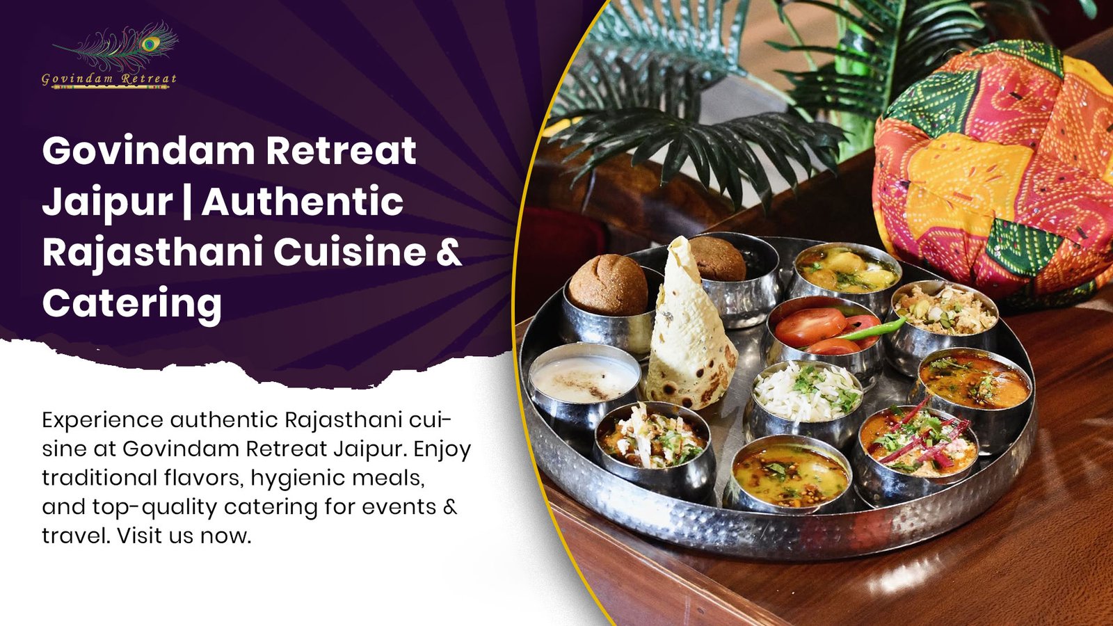 Traditional Rajasthani thali with dal-baati-churma and authentic desert delicacies at Govindam Retreat Jaipur