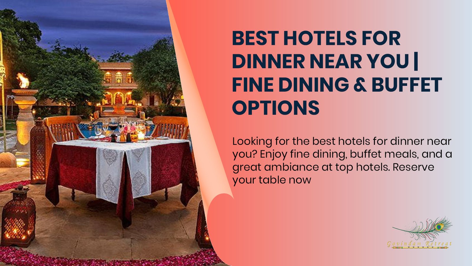 Elegant hotel restaurant with fine dining setup, gourmet cuisine, and sophisticated ambiance for dinner