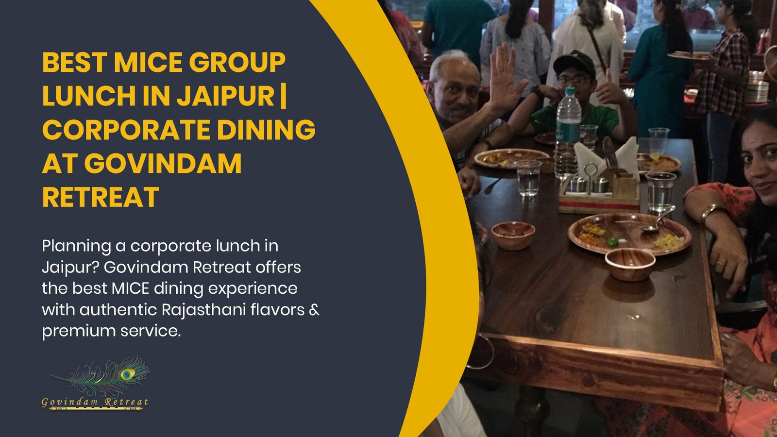 Professional corporate group lunch in Jaipur featuring authentic Rajasthani cuisine and elegant dining setup