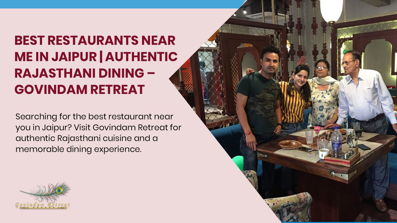 Restaurant near me in Jaipur serving authentic Rajasthani cuisine with family-friendly dining at Govindam Retreat