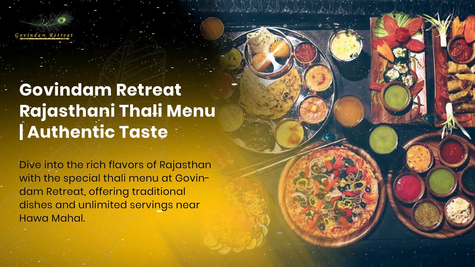 Govindam Retreat Rajasthani Thali Menu featuring authentic dishes on traditional silver plates