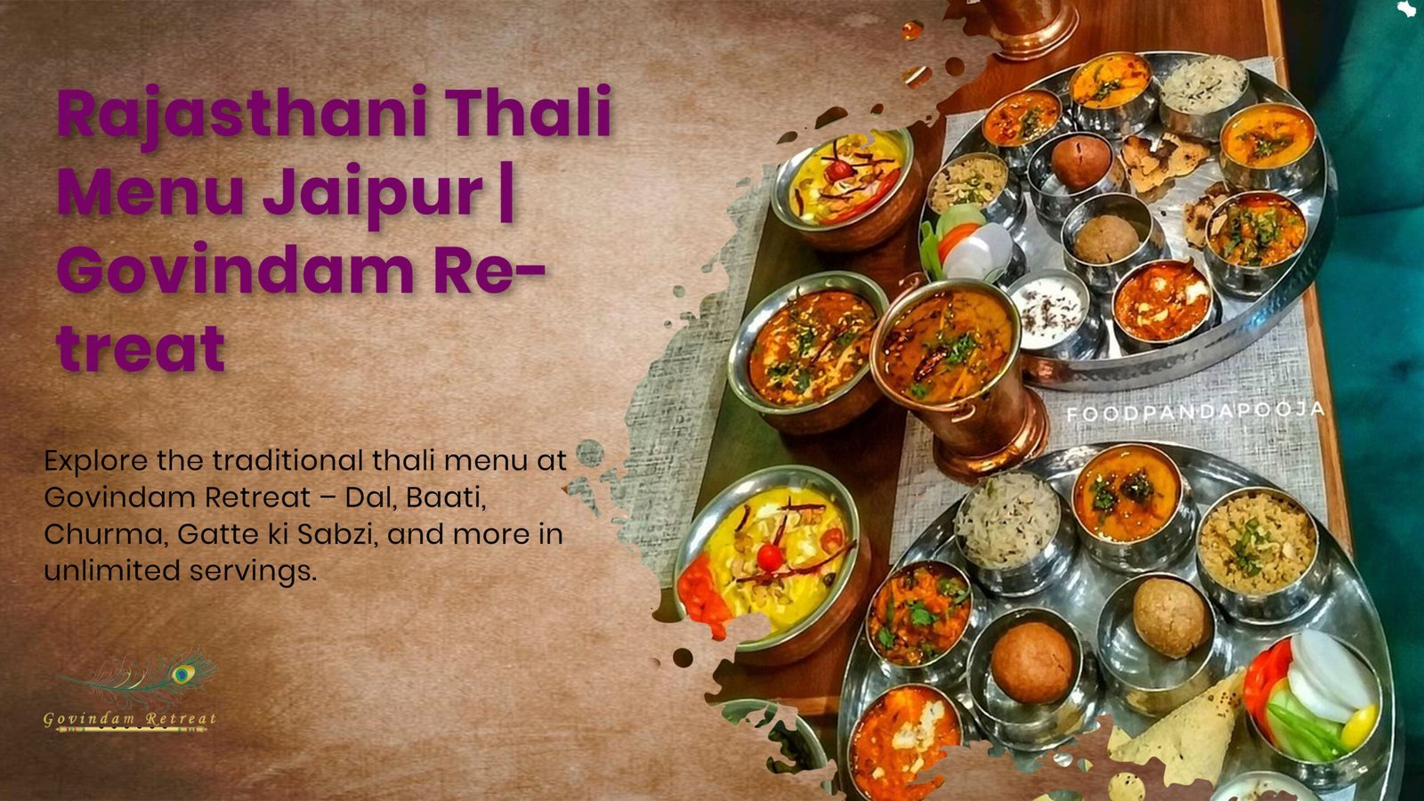 Govindam Retreat Rajasthani Thali Menu - traditional unlimited thali with dal baati churma and authentic dishes.