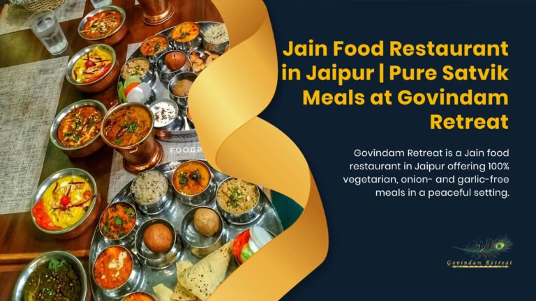 Authentic Jain thali featuring no-onion, no-garlic dishes prepared according to strict Jain principles at Govindam Retreat.