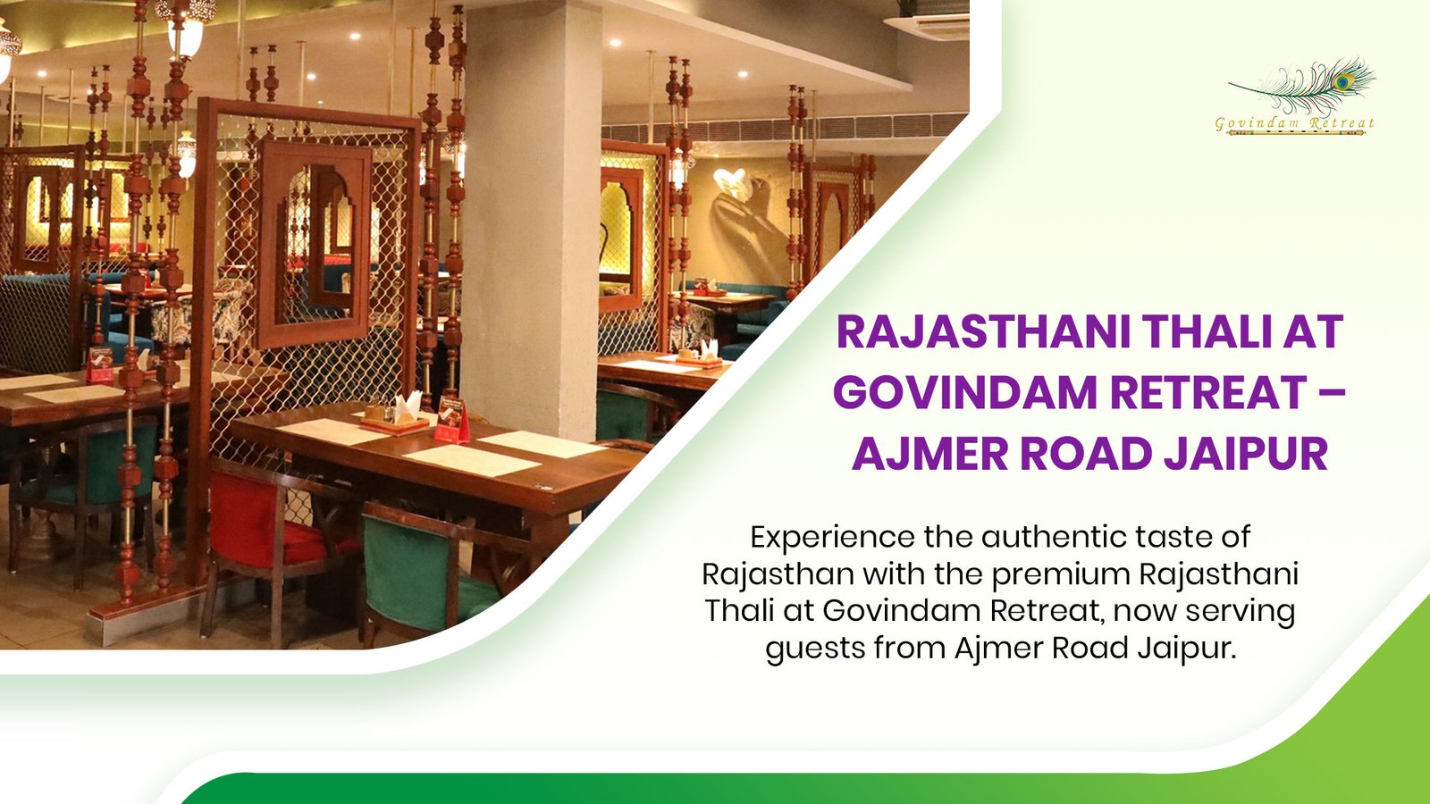 Rajasthani Thali Ajmer Road Jaipur - Govindam Retreat authentic dal baati churma gatte sabzi traditional vegetarian royal dining heritage