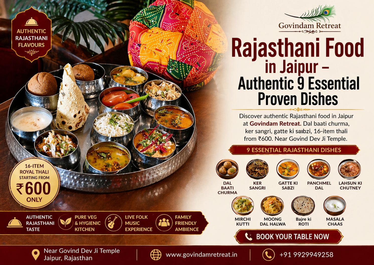 rajasthani food in jaipur govindam retreat authentic thali dal baati churma ker sangri gatte ki sabzi desi ghee