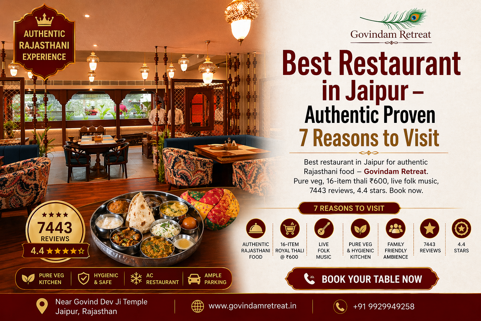 best restaurant in jaipur govindam retreat 4.4 stars 7443 reviews authentic rajasthani thali pure veg govind dev ji temple