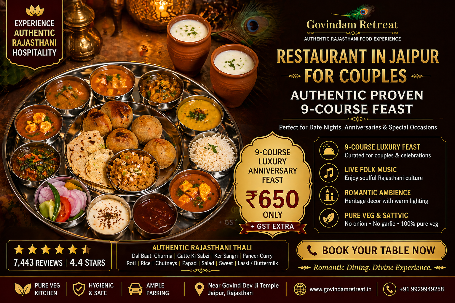 restaurant in Jaipur for couples govindam retreat luxury anniversary feast heritage decor live folk music